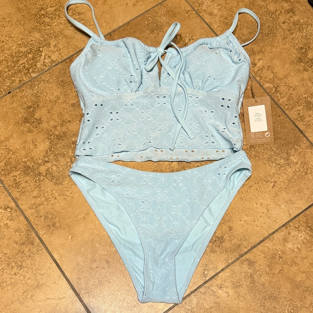 Samiol Light Blue Eyelet Bikini Set